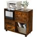Printer Stand Under Desk - Mobile File Cabinet with 2 Drawers Lateral Cabinet 2 Open Compartments Lateral Rolling Filing Cabinet on Wheels for Home & Office Use Printer Table (Rustic Brown)
