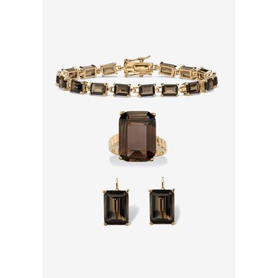 Women's 41.25 Tcw Genuine Smoky Quartz Gold-Plated Earring, Bracelet & Ring Set by PalmBeach Jewelry in Brown (Size 9)