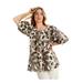 Plus Size Women's Puff Sleeve Lino Soleil Top by June+Vie in Ivory Island Print (Size 10/12)