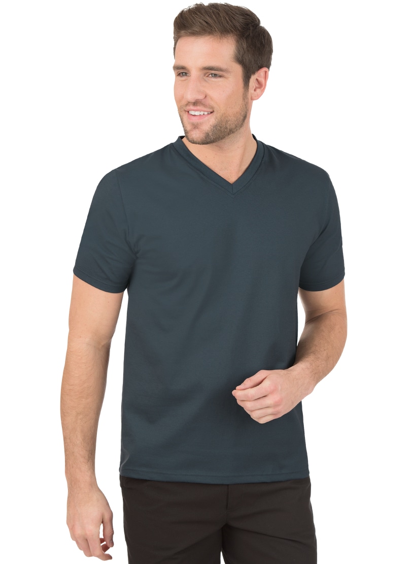 T-Shirt TRIGEMA "TRIGEMA V-Shirt DELUXE Baumwolle", Herren, Gr. L, grau (anthrazit), 100% Baumwolle, Basic, Shirts Image