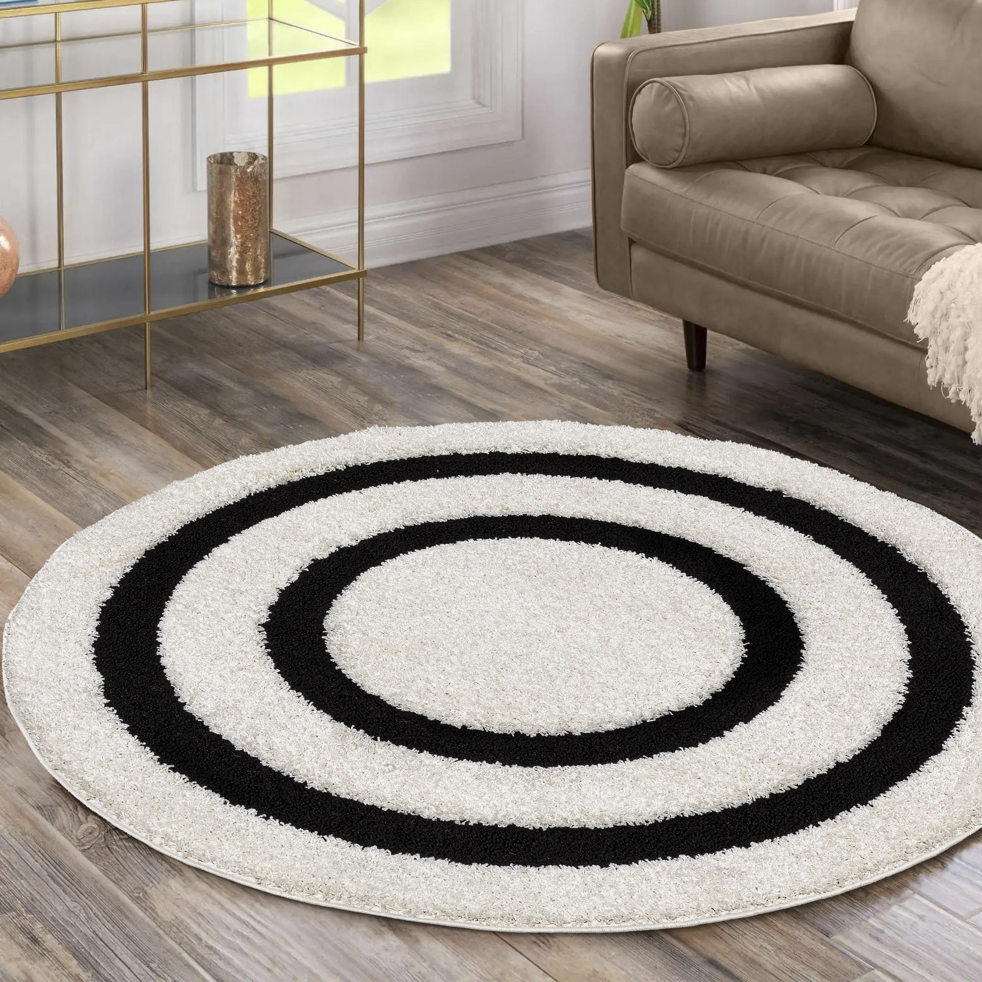 Hochflor-Teppich SANAT "Luxus 3500", schwarz (creme, schwarz), H:30 Ø:120, Kunstfaser, Teppiche, robuster Langflor, weich, Wohnzimmer, Schlafzimmer Image