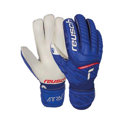 Torwarthandschuhe REUSCH "Attrakt Grip Finger Support", Kinder, Gr. 4, blau (blau, weiß), 30% Polyester, 25% Elastodien, 9% Polypropylen, 5% Polyurethan, 1% Baumwolle, mehrfarbig, sportlich, Handschuhe, mit praktischem Fingerschutz