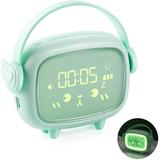 Kids Alarm Clock Alarm Clock Wake Up Light Light Alarm Clock LED Creative Cute Alarm Clock with Bedside Lamp 2 Alarms Snooze Sleep Aid Children s Day Gift for Kids Girls [Energy Class A++]-Green