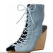 Rebecca Minkoff Shoes | Nib Rebecca Minkoff Elle Light Denim Espadrille Wedge Peep Toe Booties Sz 7 1/2 | Color: Blue/Cream | Size: 7.5