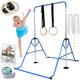 YOUTIFUN Gymnastics Bar, Kids Gym Equipment 5 Level Height Adjustable Pull Up Horizontal Gymnastic Bar, Gymnastics Equipment for Home for Girls & Boys (Blue + Pro Rings)