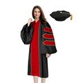 Happy Secret Doctoral Graduation Gown and Doctoral Tam 8 Sided as A Package, Red, 54 US (5'9"/5'11")