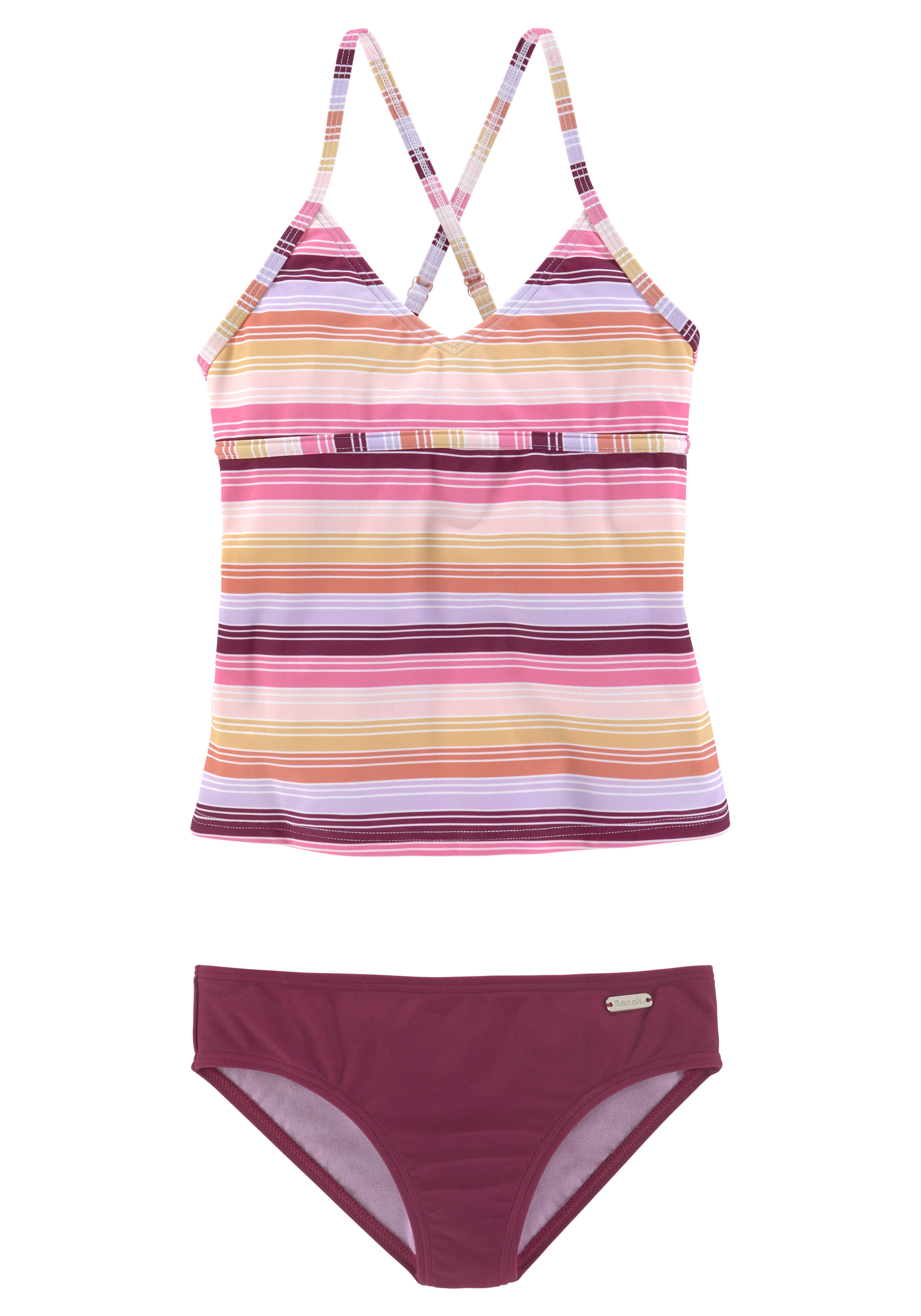 Tankini BUFFALO, Kinder, Gr. 170/176, N-Gr, orange (orange gestreift), Recycling-Polyamid, gestreift, Bikini-Sets, mit Querstreifen Image