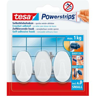 Tesa - Powerstrips Haken Small oval - Selbstklebender Wandhaken für Glas, Kacheln, Holz, Kunststoff