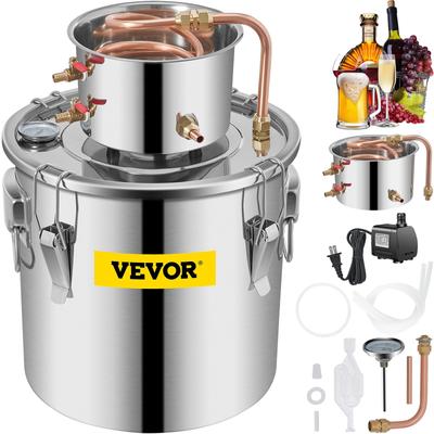 VEVOR Alcohol Still Moonshine Still 3-13.2Gal Stainless Steel 2 PotS Water Alcohol Distiller Copper Tube Home Brewing Kit