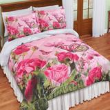3-Piece Butterfly Roses Quilted Comforter Set