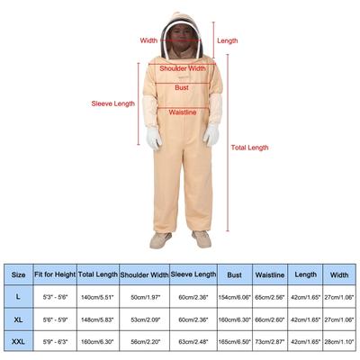 Bee Suit for Men Women XXL Beekeeping Suit with Glove Veil Hood for Bee Keeper - Apricot color