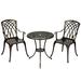 DSSTYLES Cast Aluminum Patio Bistro Set with Umbrella Hole 3 Piece Outdoor Bistro Set Rust-Resistant Patio Table and Chairs Outdoor/Indoor Use for Garden Backyard Patio Balcony Bronze