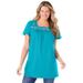 Plus Size Women's Embroidered Square Neck Tunic by Woman Within in Pretty Turquoise Multi Embroidery (Size 30/32)