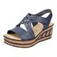 Keilsandalette RIEKER Gr. 42, blau (dunkelblau) Damen Schuhe Sandaletten Sommerschuh, Sandale, Keilabsatz, mit Sohle in Kork-Optik