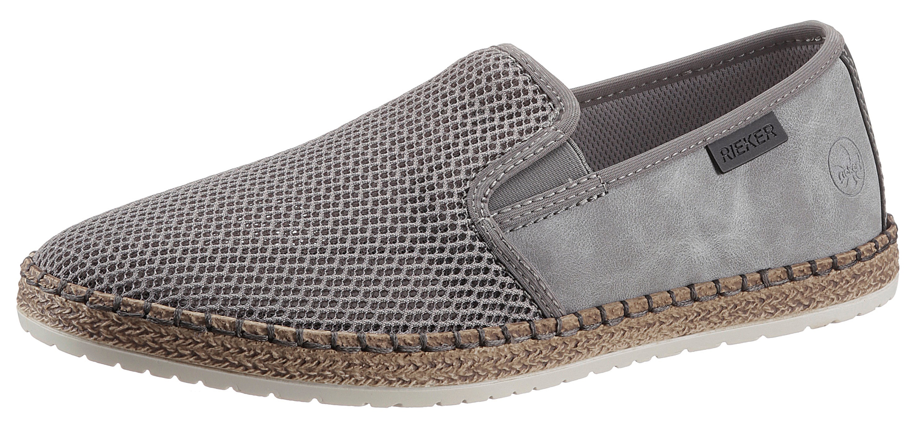 Espadrille RIEKER, Herren, Gr. 43, grau, Nubuklederimitat, Textil, Schuhe Slipper, Sommerschuh, Slipper, Freizeitschuh im Materialmix