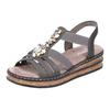 Riemchensandale RIEKER, Damen, Gr. 41, grau, Lederimitat, feminin, Schuhe, Sommerschuh, Sandalette, Keilabsatz, mit Schmucksteinen besetzt