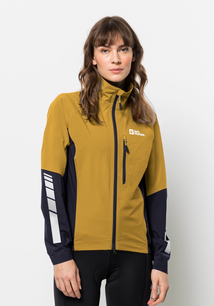Fahrradjacke JACK WOLFSKIN "MOROBBIA 2.5L JKT W", Damen, Gr. XXL (48), gold (golden, spice), OBERSTOFF 100% POLYESTER FUTTER 100% POLYESTER, Jacken Image