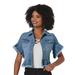 K Jordan Short Sleeve Flounced Denim Jacket (Size 3X) Light Vintage Wash, Cotton,Polyester,Spandex