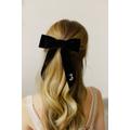 Black Velvet Bow With Initials, Chic Beaded Bow, Monogrammed Hair Holiday Accessory