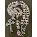st. Therese Catholic Rosary, Ladder Pink Beads Rosary Handmade