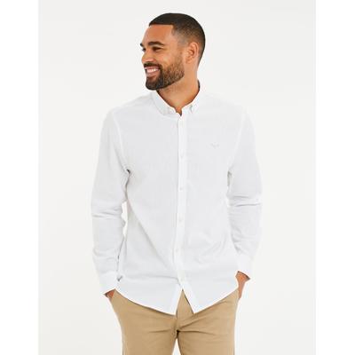 Threadbare Men's White Long Sleeve Linen Blend Shirt