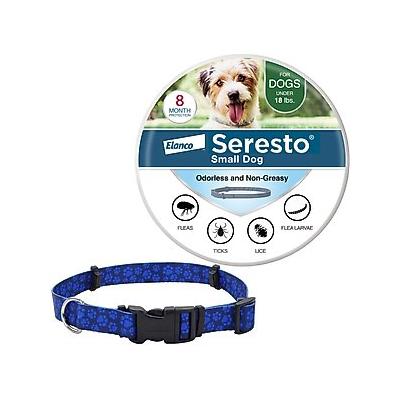 Small Seresto Flea & Tick Collar for Dogs + SecureAway Flea Collar Protector, Blue Paws, Small