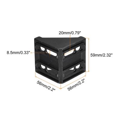 2Pcs Inside Corner Bracket Gusset 56x56x59mm 6060 Angle Connectors Black