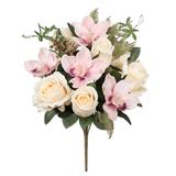 Set of 2 Ivory Pink Artificial Mixed Rose Cymbidium Orchid Flower Stem Bush Bouquet 18in - 18" L x 11" W x 11" DP