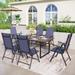 7-Piece Patio Dining Sets Matte Wood-grain Table & Textilene Foldable Chairs