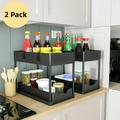 2 Pcs 2-Tier Under the Sink Organizer Under Sink Organizers and Storage Under Cabinet Bathroom Organizer Sliding Drawer Undersink Organizer W/8 Hooks for Kitchen Bathroom Storage Black