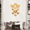 wofedyo Wall Decor 10Pcs Love Heart Acrylic 3D Mirror Wall Sticker Mural Decal Removable Stickers Peel And Stick Wallpaper Gold 11*11*1.9