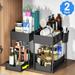 2-Pack Under Sink Organizers and Storage with Sliding Drawer 2-Tier Bathroom Under Sink Shelf Rack W/Hanging Cups Multipurpose Kitchen Under Cabinet Organizer Baskets