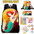 The Little Mermaid School Bag Serviceable Funny Cartoons Art Ariel Middle Girls Kids Book Bag with Pen Bag 25Pcs/Set for Kids Adults Good Gift For Girls Boys