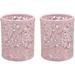 Hollow Rose Flower Pattern Metal Pen Pencil Pot Cup Holder Desk Container Organizer 2 Pieces Pink