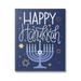 Happy Hanukkah Blue Menorah Pattern Holiday Graphic Art Gallery Wrapped Canvas Print Wall Art