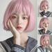 Alextreme 35cm Short Straight Bob Wig with Bangs Light Pink Wig with Wig Cap for Women