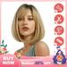 Dopi Short Bob Wigs for Women Straight Short Blonde Wigs with Bangs Synthetic Wefted Wig Caps