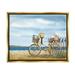 Summer Bike Beach Day Waves Coastal Painting Metallic Gold Framed Art Print Wall Art
