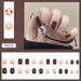 Gradient Colored Artificial Nails Fake Nails with Shimmering Gold Foil Dark Brown Fake Nails for Autumn Winter Sweet Cool Style False Nails Short-Length Fake Nails for Women Girls