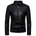 Jinda Men s Faux Leather Jacket Solid Vintage Band Collar Moto Biker Jacket Warm Slim Fit Full Zip Motorcycle Jackets Black 42