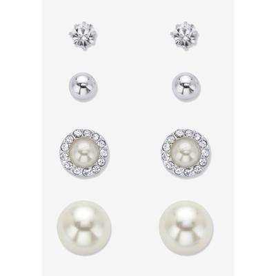 Women's Crystal And Simulated Pearl Silvertone 4-P...