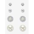 Women's Crystal And Simulated Pearl Silvertone 4-Pair Ball Stud Earring Set (6Mm-12Mm) by PalmBeach Jewelry in White