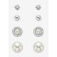 Women's Crystal And Simulated Pearl Silvertone 4-Pair Ball Stud Earring Set (6Mm-12Mm) by PalmBeach Jewelry in White