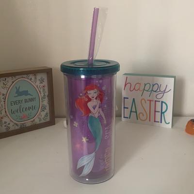 Disney Dining | Disney Little Mermaid Plastic Travel 20 Oz Tumbler. Brand New. | Color: Green/Purple | Size: 20 Oz