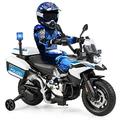 Maxmass Kids Electric Ride on Motorbike, 12V Battery Powered BMW Licensed Motorcycle with 2 Training Wheels, Siren Light, Headlights, Music & Horn, Children Police Motorbike for 3-8 Years Old