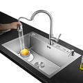 Stainless Steel Kitchen Sink, Telescopic Drain Basket Square Single Bowl Deep Groove On/off Stage Installation Laundry Catering Top Mount Square (Size : B-72x50cm)