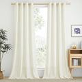 PONY DANCE Linen Curtains 96 Drop Pair, Extra Long Eyelet Top Thick Flax Window Treatment Panels for Living Room, Kitchen, Bedroom Decoration, Cream Beige, 55 Inches Width, 2 Panels