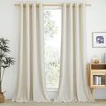 PONY DANCE Linen Curtains 96 Drop Pair, Extra Long Eyelet Top Thick Flax Window Treatment Panels for Living Room, Kitchen, Bedroom Decoration, Natural, 55 Inches Width, 2 Panels