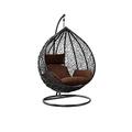 Rattan Egg Chair Swing Garden Hanging Seat Hammock with Cushions Stand for Outdoor Patio Indoor (Black Egg Chair & Brown Cushion)