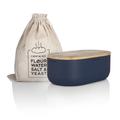 LARS NYSØM Bread Box I Metal bread box with linen bread bag for long lasting freshness I Bread box with bamboo lid usable as cutting board I 14.2x7.5x5.1 In (Navy Blue)